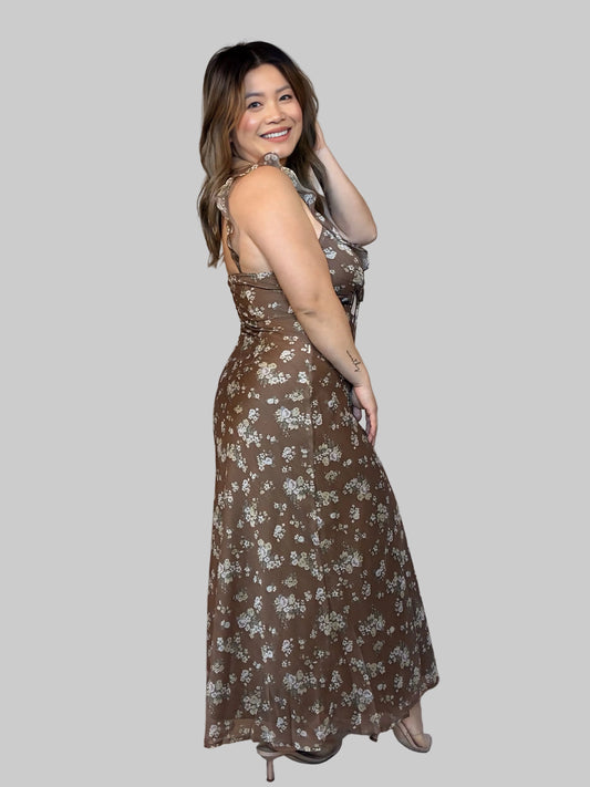 Floral Ruffle Strap Midi Dress