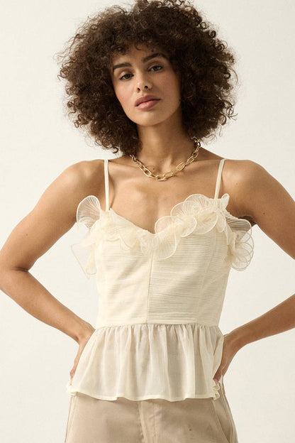 Ruffled Chiffon Ruched Peplum Cami Top