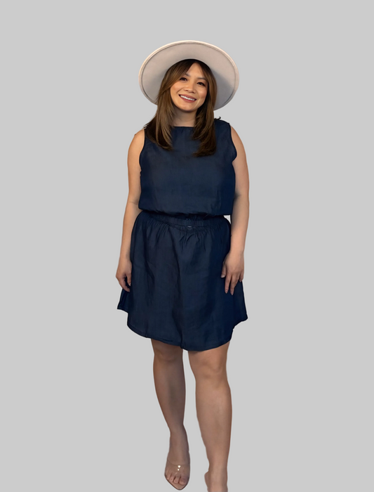 Sleeveless Elastic Hem Top & Inner Shorts Skirt Lyocell Set