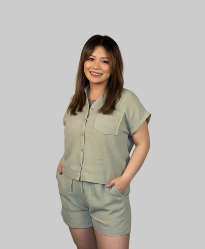 Dolman Short Sleeve Shirt & Shorts Linen Set