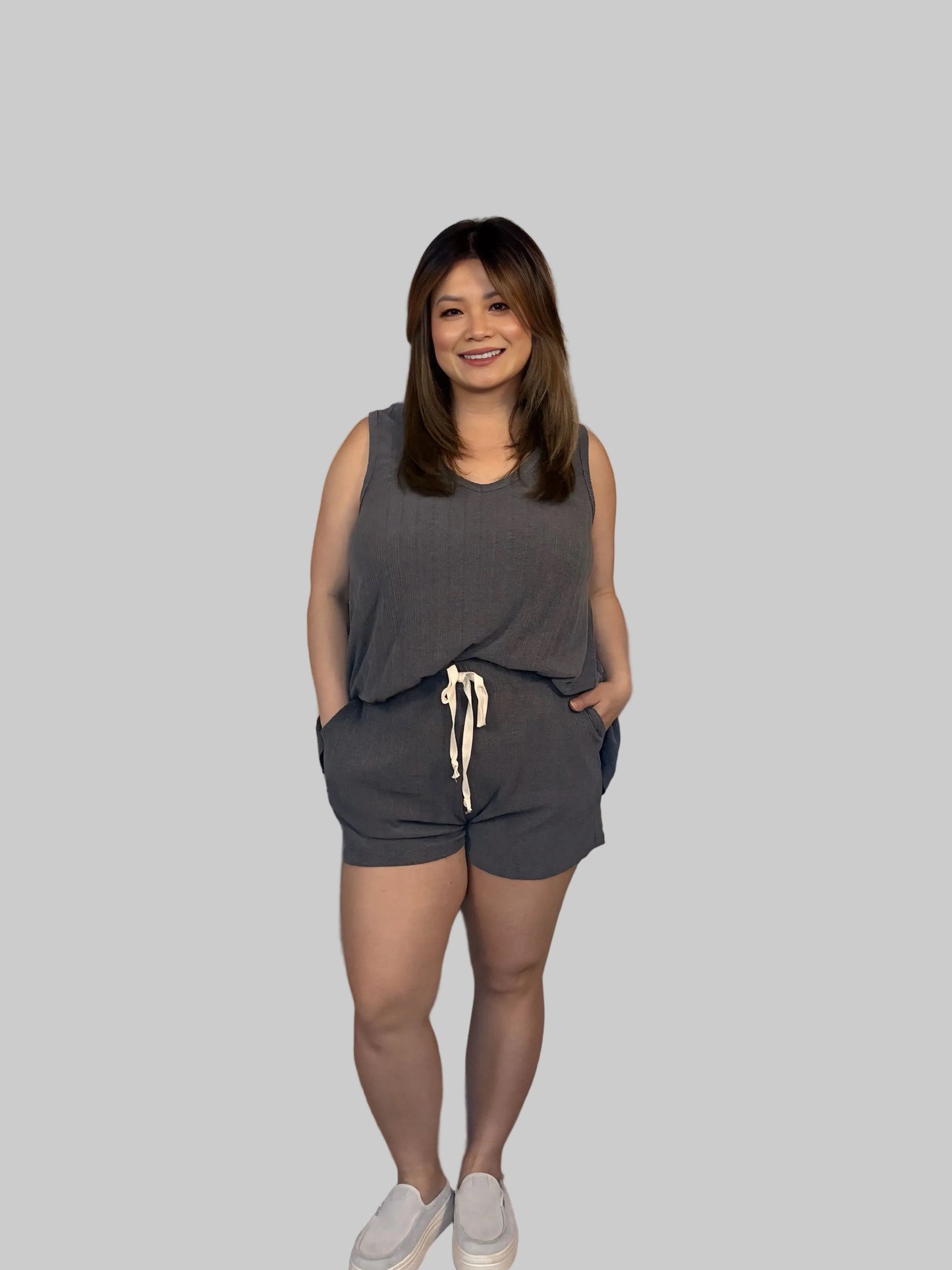 SOLID RIBBED SET WITH ELASTIC WAISTBAND