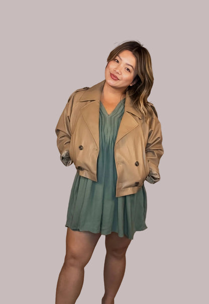 Faux Leather Short Trench Coat