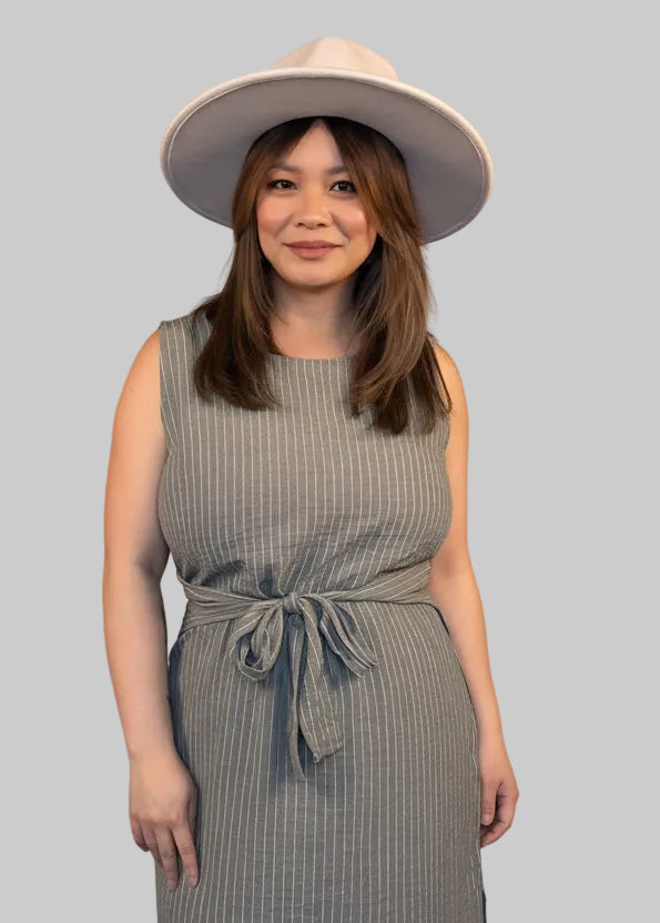 Sleeveless Round Neck Waist Tie Stripe Linen Midi Dress