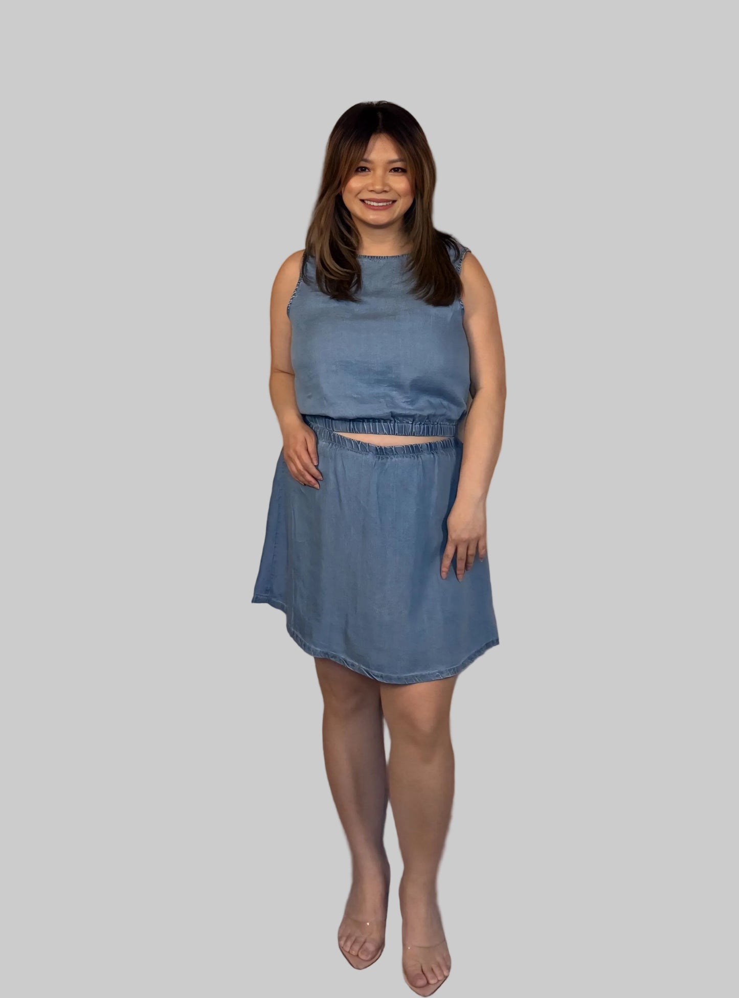 Sleeveless Elastic Hem Top & Inner Shorts Skirt Lyocell Set