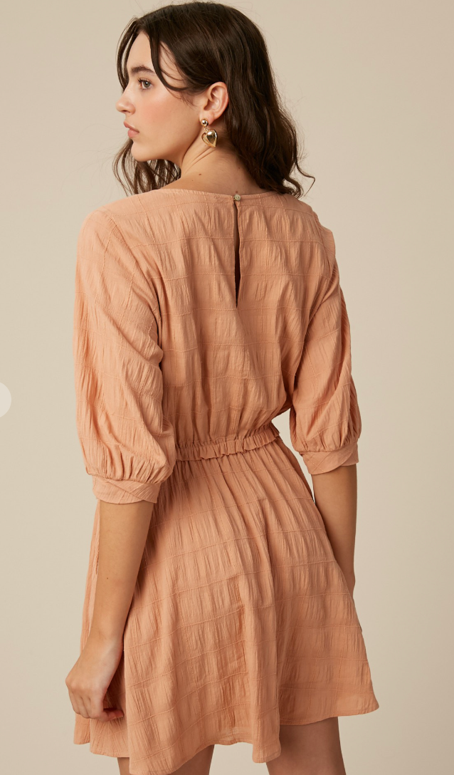 Textured Cotton Front Cut Out Dolman Sleeve Dress