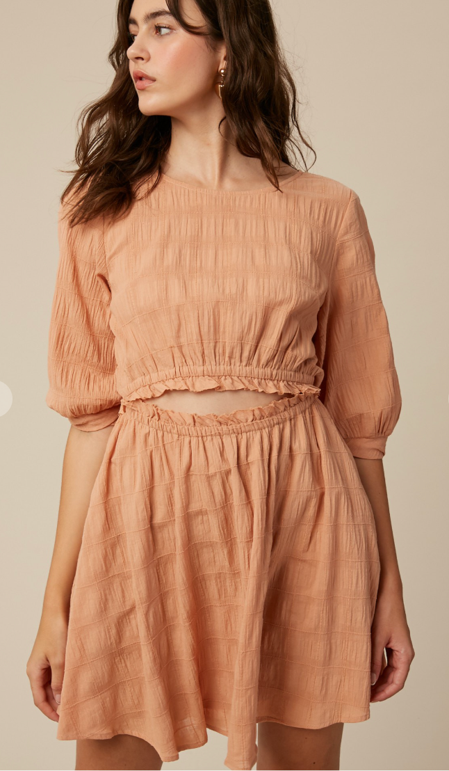 Textured Cotton Front Cut Out Dolman Sleeve Dress