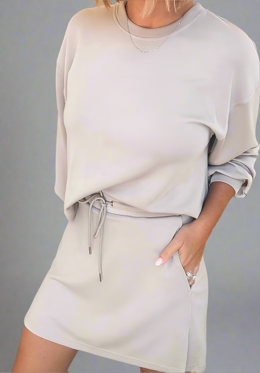 Pullover Drawstring Mini Skirt 2-Piece Outfit