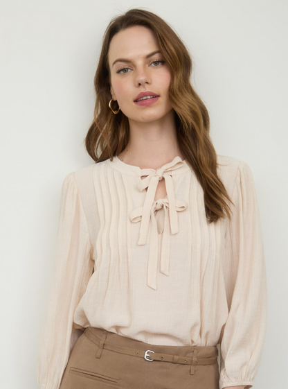Front Tie Pleated Front 3/4 Sleeve Top