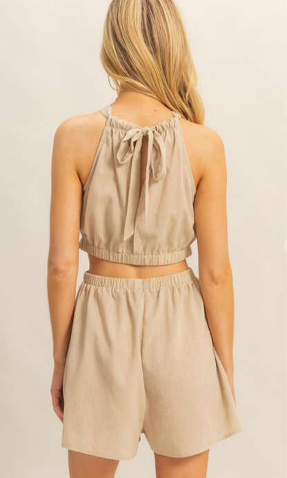 Halter neck Side Cutout Relaxed Fit Romper