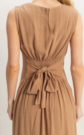 Striped Rayon Linen Side Slit Maxi Dress