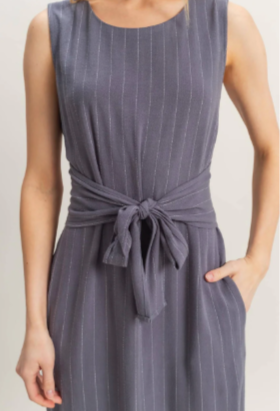 Striped Rayon Linen Side Slit Maxi Dress