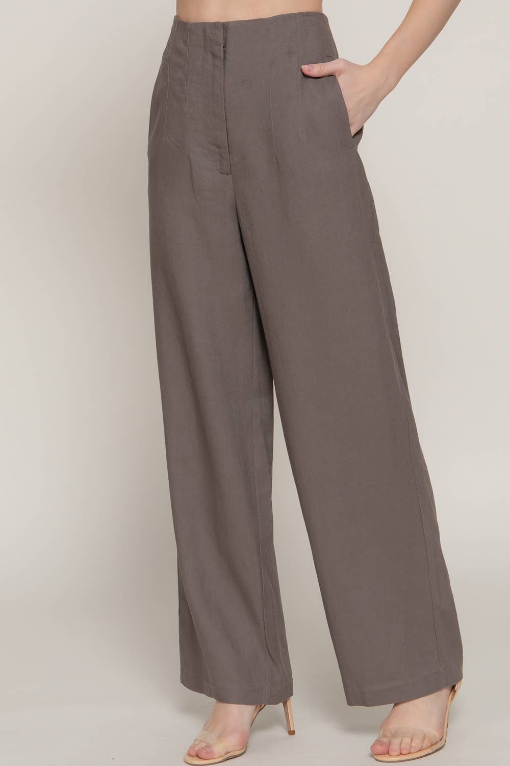 High Waist Pintuck Detail Straight Linen Pants