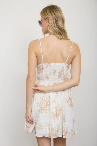 FLORAL PLAID SPAGHETTI STRAP CORSET MINI DRESS