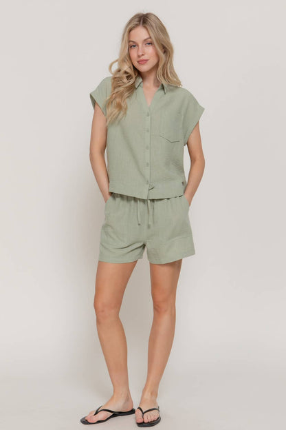 Dolman Short Sleeve Shirt & Shorts Linen Set