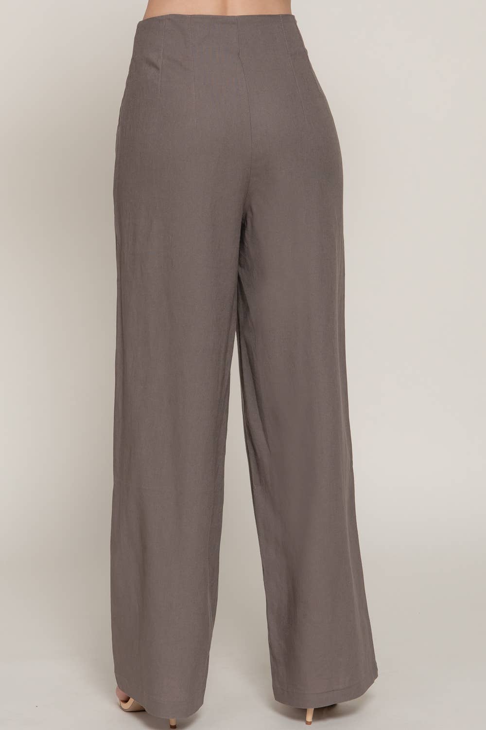 High Waist Pintuck Detail Straight Linen Pants