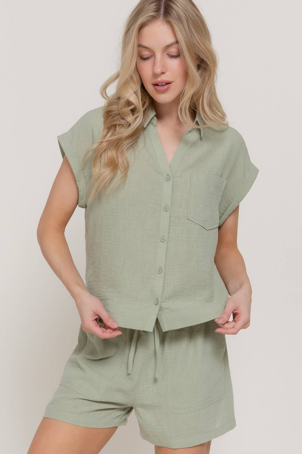Dolman Short Sleeve Shirt & Shorts Linen Set