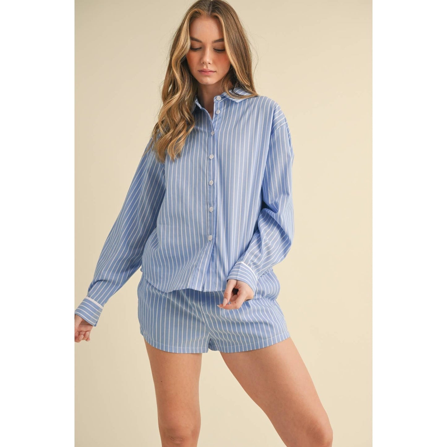 Long Sleeve Button Down Striped Pajama Set