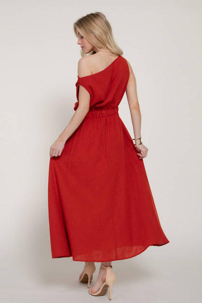 Asymmetrical Neckline A-Line Dress