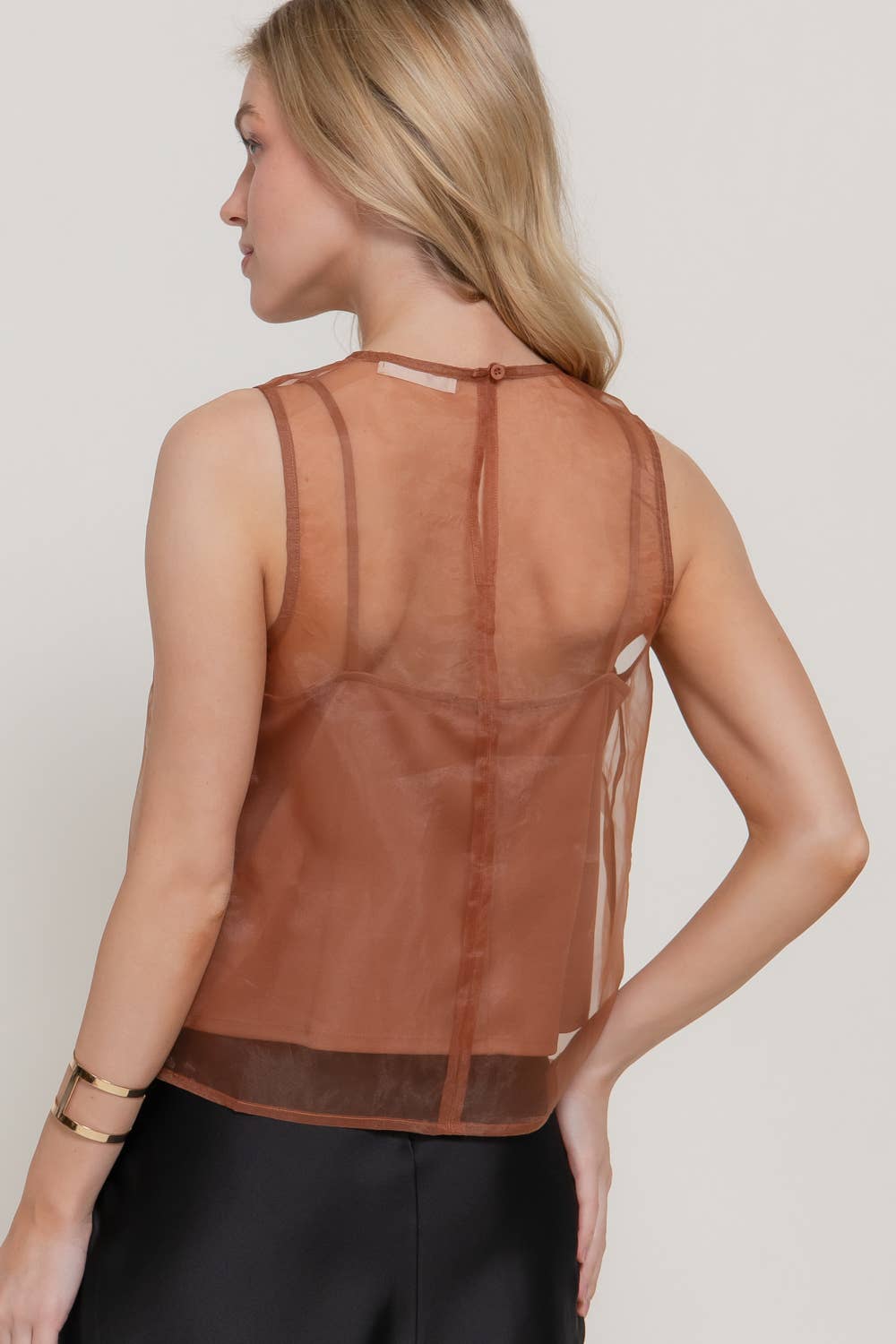Sleeveless Round Neck Organza Blouse with Inner Camisole