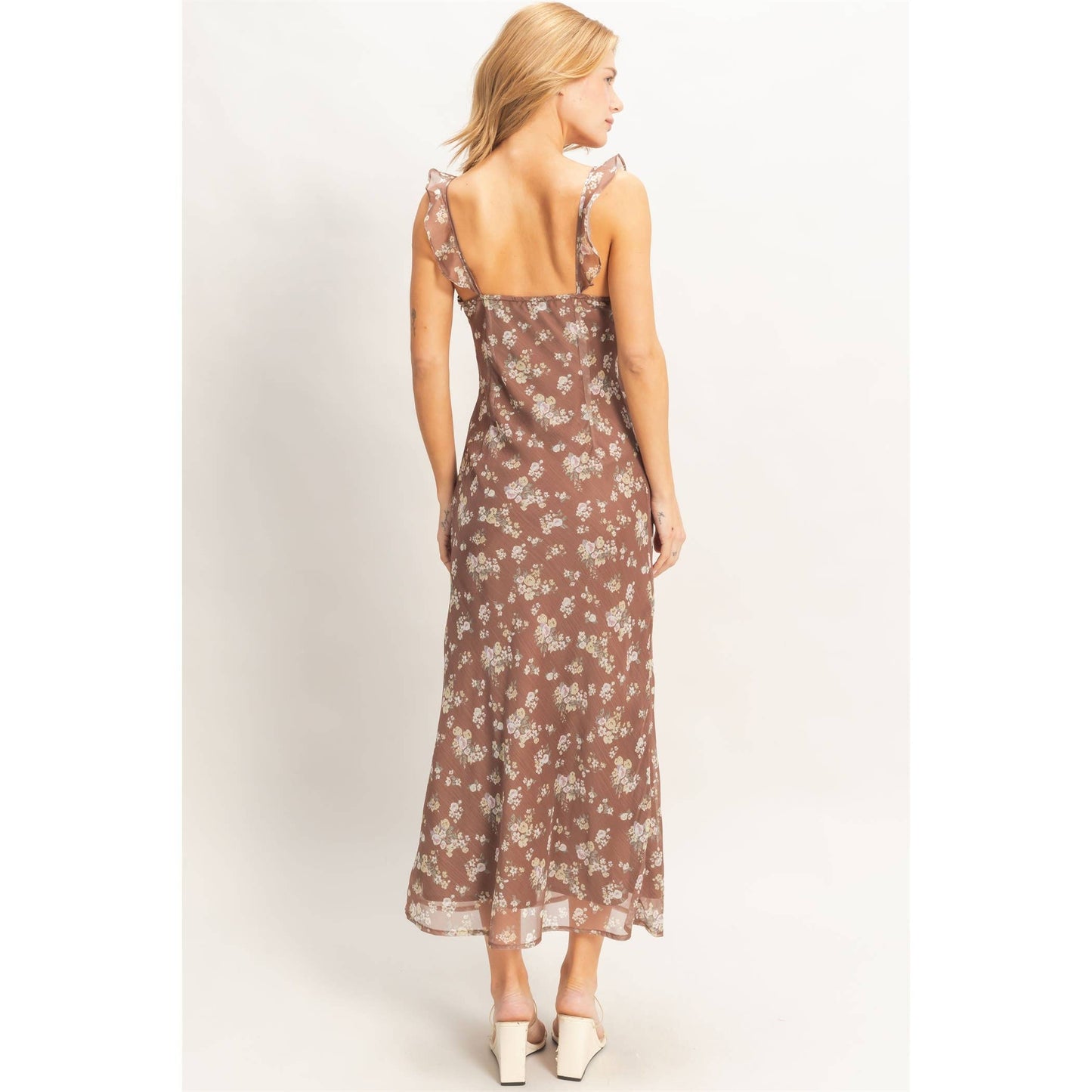Floral Ruffle Strap Midi Dress