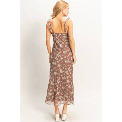 Floral Ruffle Strap Midi Dress