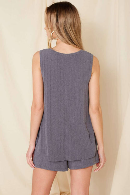 SOLID RIBBED SET WITH ELASTIC WAISTBAND